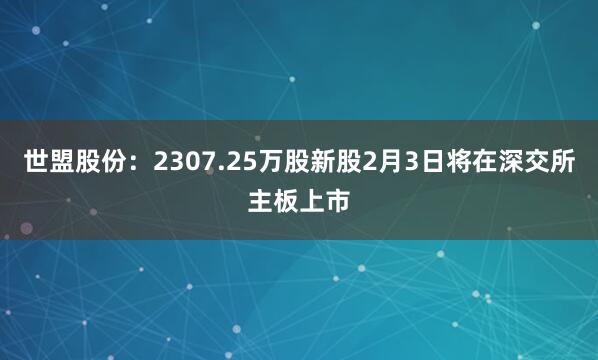 世盟股份：2307.25万股新股2月3日将在深交所主板上市
